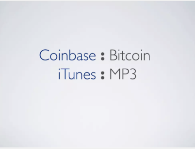Coinbase pitch deck · analogía Coinbase : Bitcoin :: iTunes : MP3